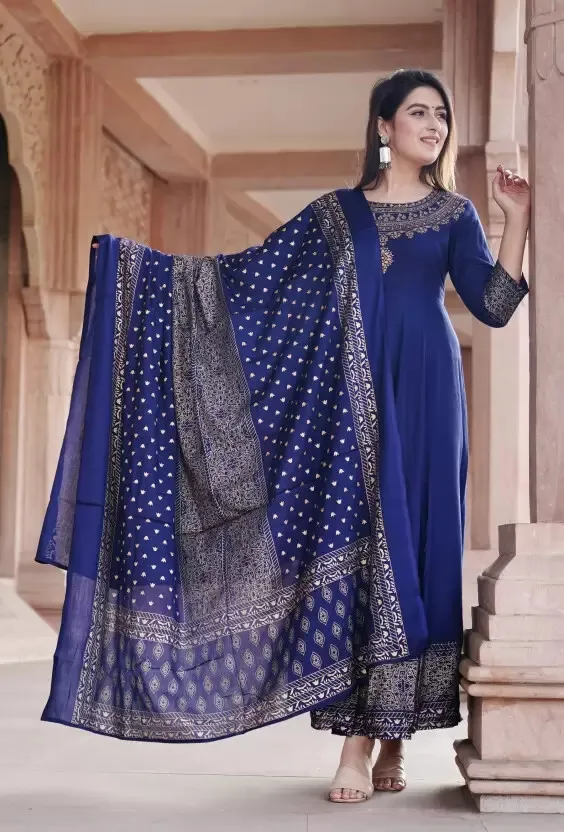 Women Cotton Anarkali Kurta Dupatta Set Indian Kurti Gown Dress