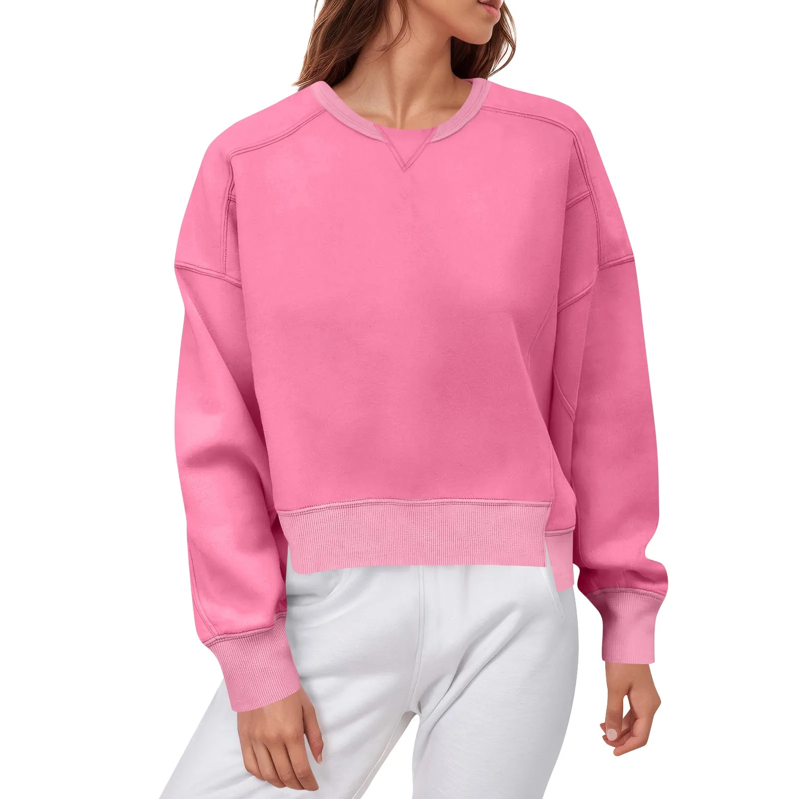 Autumn Women'S Long-Sleeved Simple Tops T-Shirts Round Neck Loose Solid Color Fashion Women'S New Sweatshirt Clothing 2024