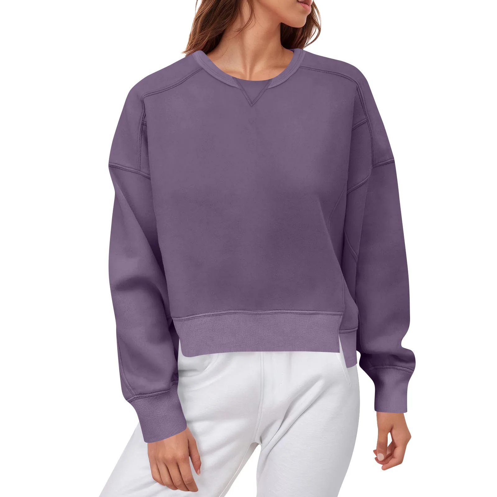 Autumn Women'S Long-Sleeved Simple Tops T-Shirts Round Neck Loose Solid Color Fashion Women'S New Sweatshirt Clothing 2024 Autumn Women'S Long-Sleeved Simple Tops T-Shirts Round Neck Loose Solid Color Fashion Women'S New Sweatshirt Clothing 2024