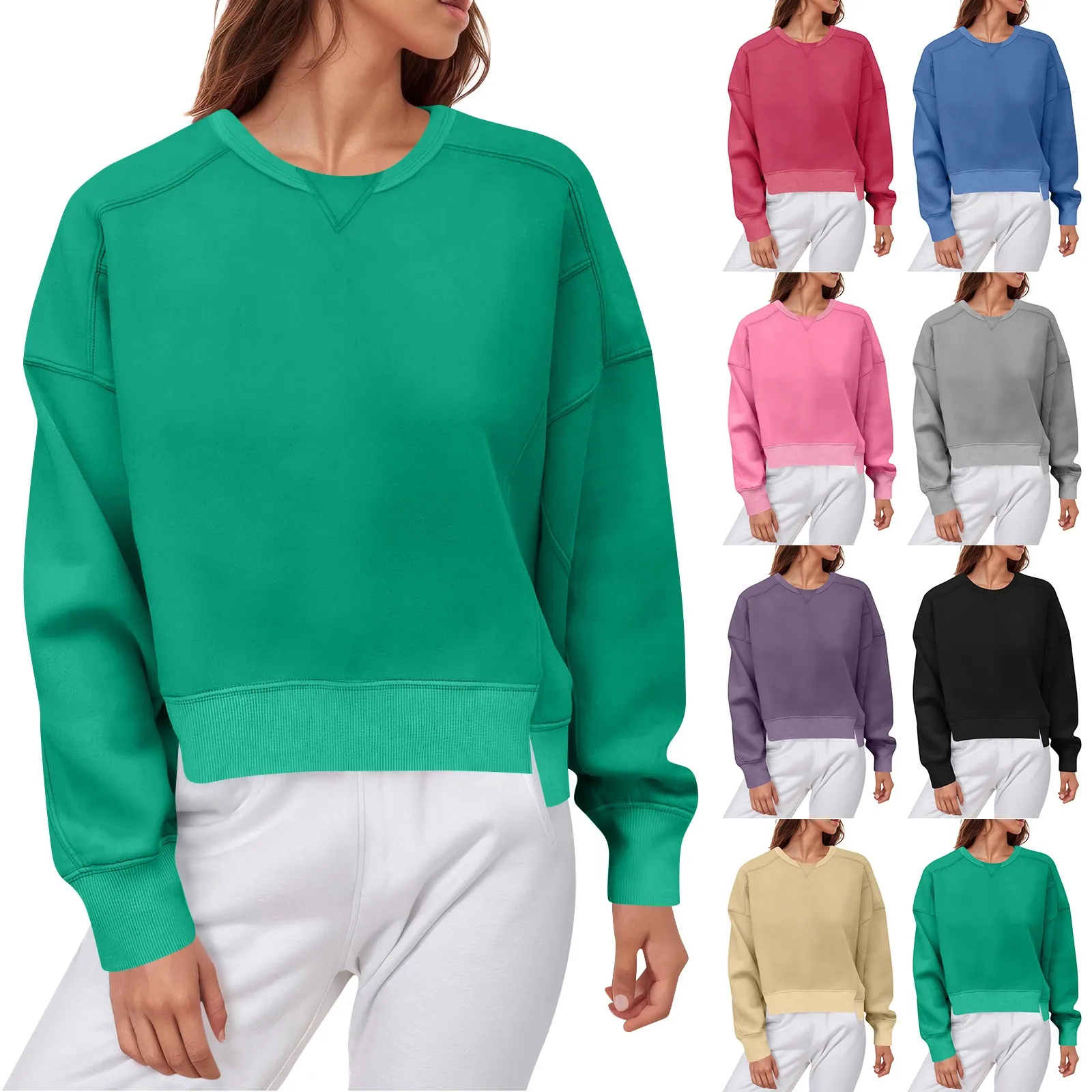 Autumn Women'S Long-Sleeved Simple Tops T-Shirts Round Neck Loose Solid Color Fashion Women'S New Sweatshirt Clothing 2024