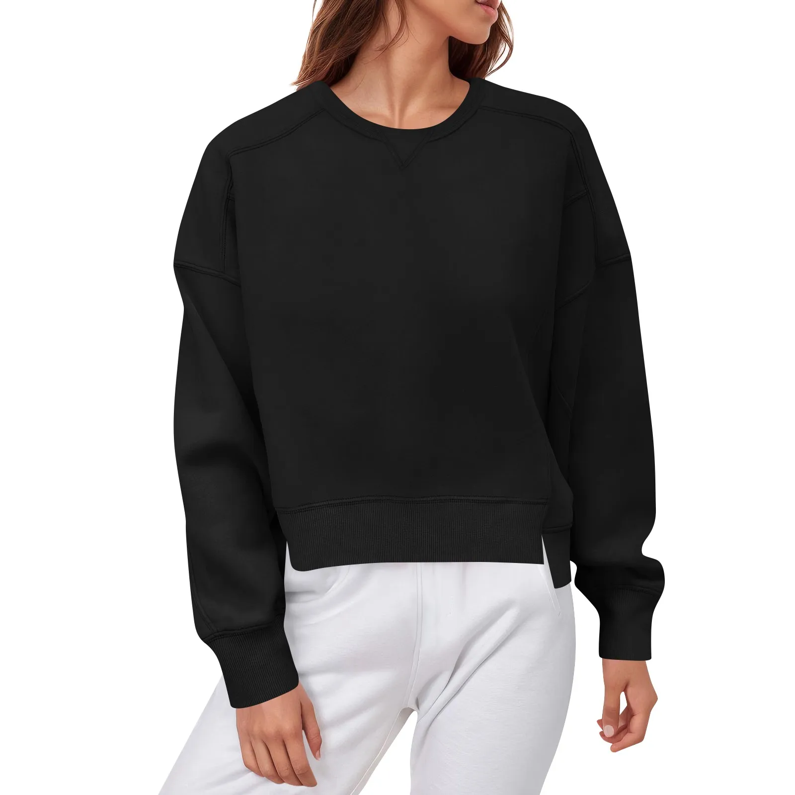 Autumn Women'S Long-Sleeved Simple Tops T-Shirts Round Neck Loose Solid Color Fashion Women'S New Sweatshirt Clothing 2024