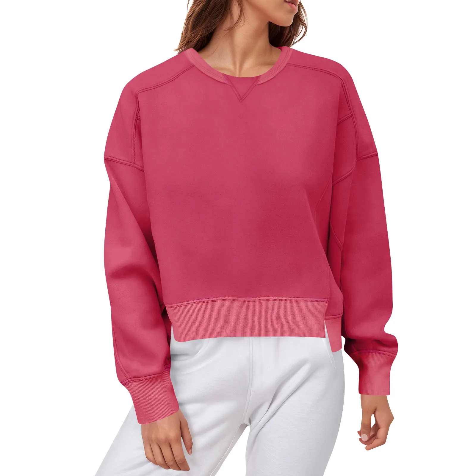 Autumn Women'S Long-Sleeved Simple Tops T-Shirts Round Neck Loose Solid Color Fashion Women'S New Sweatshirt Clothing 2024