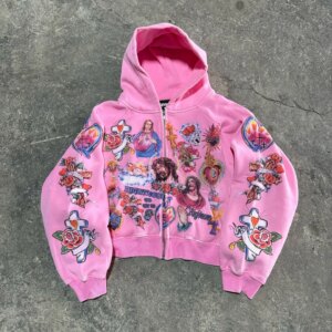 Casual y2k sweatshirt zipper cardigan loose hoodie for women 2024 new versatile printed letters hip-hop geometric pattern