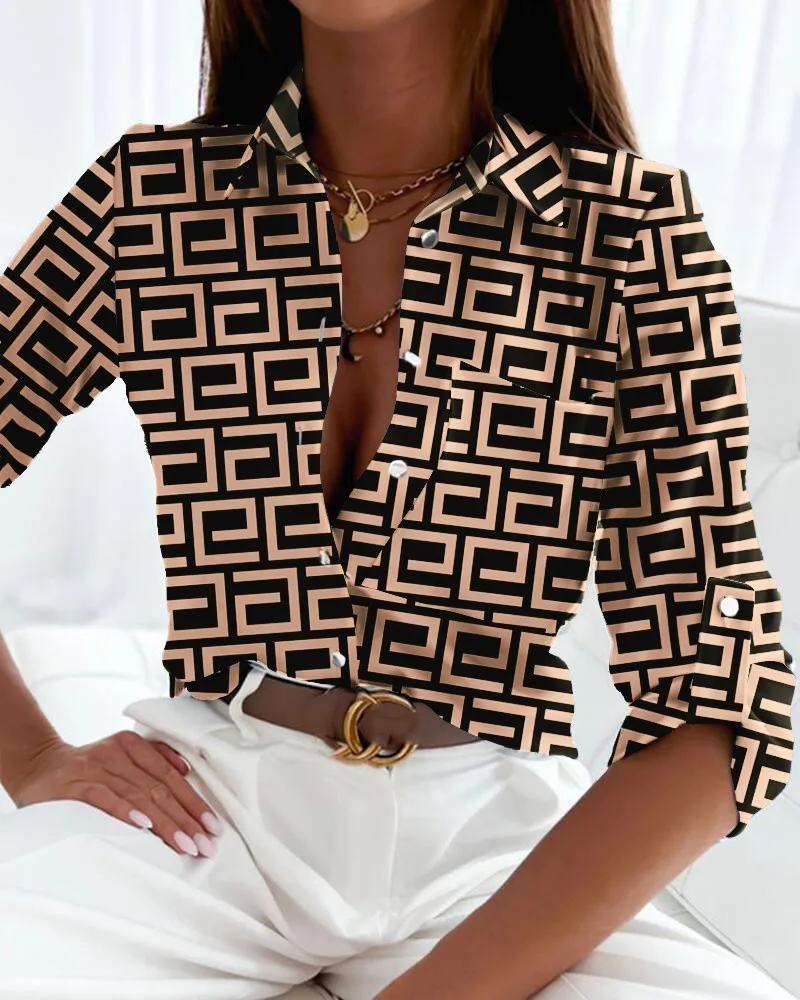 Casual New Long Sleeve Lapel Slim Tops Women Fashion Commute Chic Clothes Blusas Office Ladies Multicolor Printed Blouses Shirts