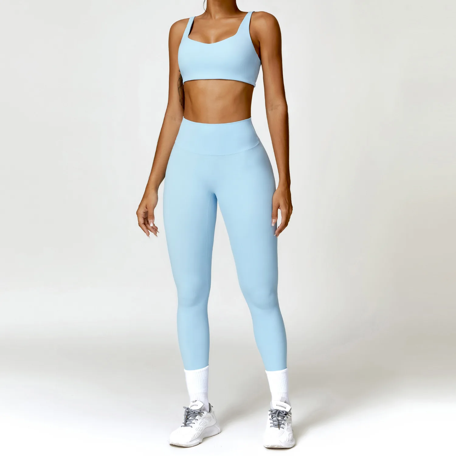 Yoga Set 2PCS Women Gym Long Sleeve Seamless Sportswear Workout Clothes Athletic Wear Legging Fitness Bra Crop Top Sports Suits