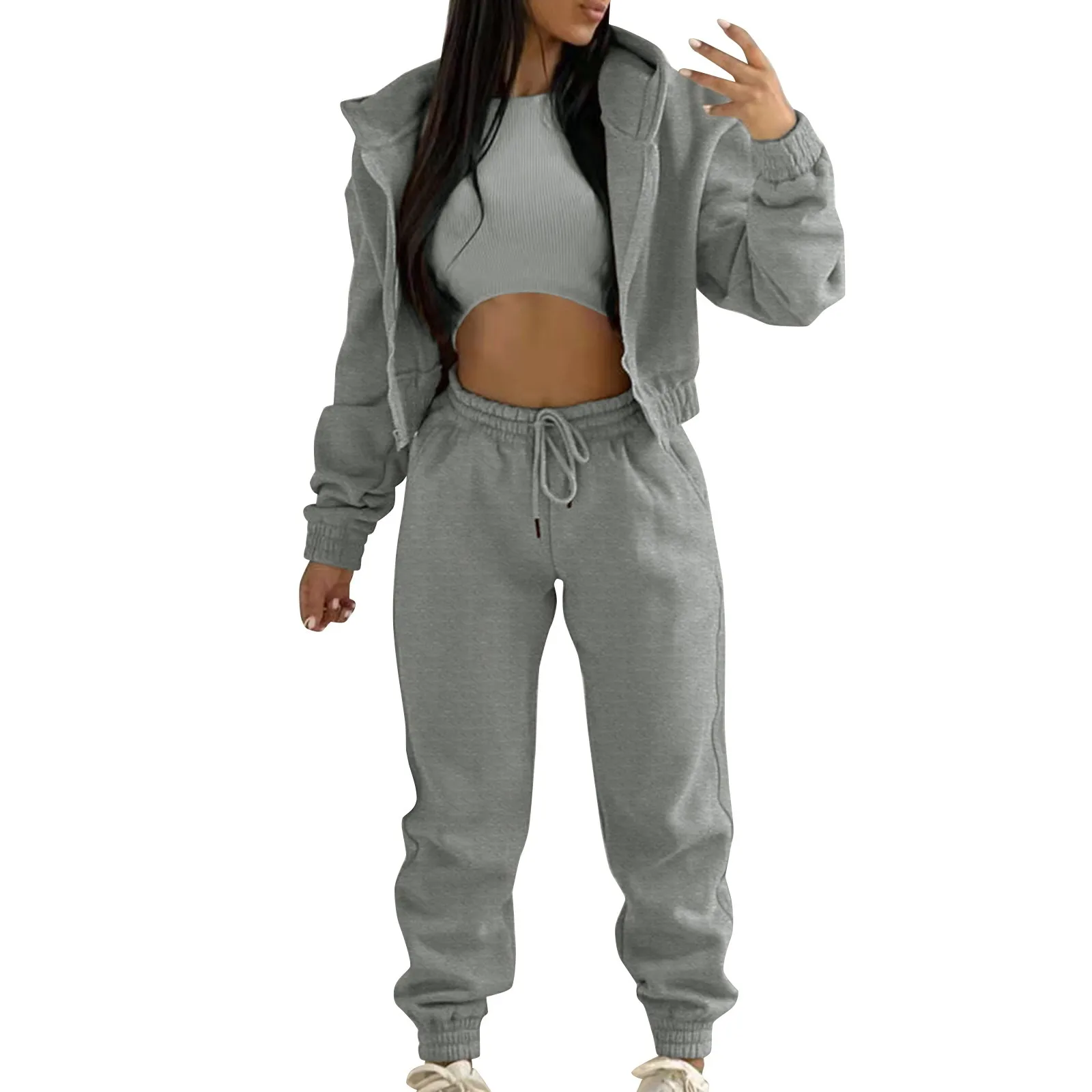 Women's Casual Tracksuit Autumn Winter Top Vest Pant Set Solid Color Zipper Plus Size Sexy Casual Loose Outfits For Women Outfit Women's Casual Tracksuit Autumn Winter Top Vest Pant Set Solid Color Zipper Plus Size Sexy Casual Loose Outfits For Women Outfit