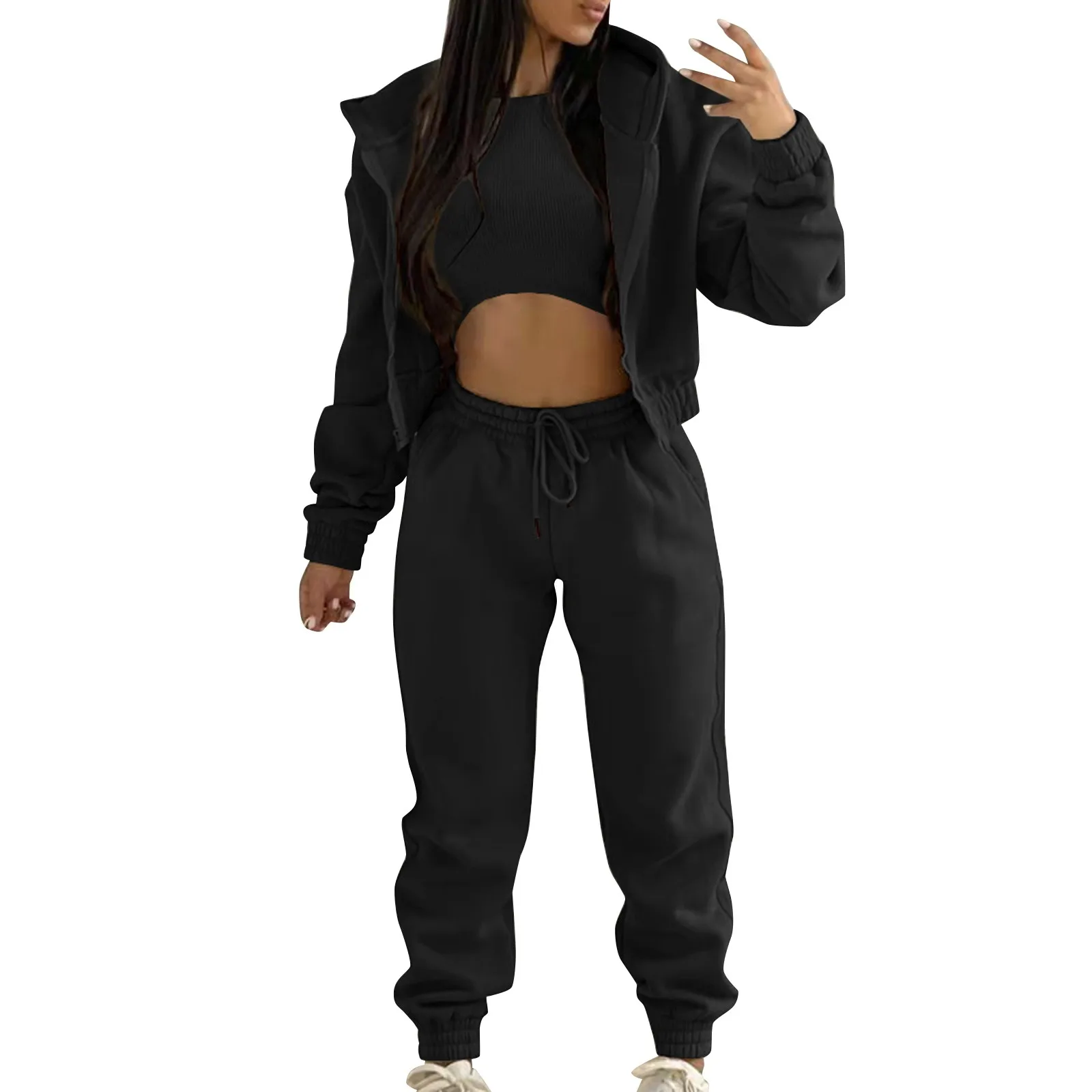 Women's Casual Tracksuit Autumn Winter Top Vest Pant Set Solid Color Zipper Plus Size Sexy Casual Loose Outfits For Women Outfit Women's Casual Tracksuit Autumn Winter Top Vest Pant Set Solid Color Zipper Plus Size Sexy Casual Loose Outfits For Women Outfit
