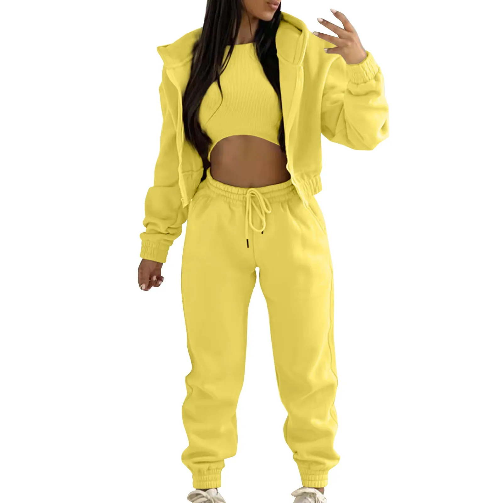 Women's Casual Tracksuit Autumn Winter Top Vest Pant Set Solid Color Zipper Plus Size Sexy Casual Loose Outfits For Women Outfit Women's Casual Tracksuit Autumn Winter Top Vest Pant Set Solid Color Zipper Plus Size Sexy Casual Loose Outfits For Women Outfit