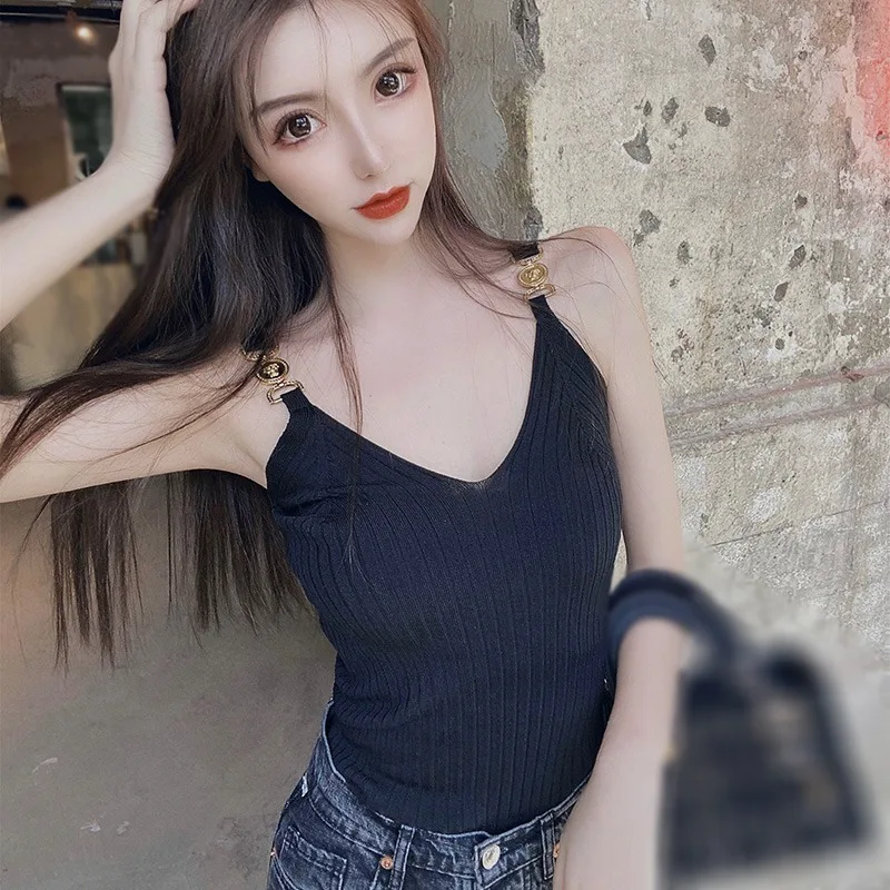 Women Knitted Short Slim Sleeveless Shirt Tank V Neck Halter Tops Knitted Off Shoulder Candy Cute Tops Casual Ribbed Knit Vest Women Knitted Short Slim Sleeveless Shirt Tank V Neck Halter Tops Knitted Off Shoulder Candy Cute Tops Casual Ribbed Knit Vest