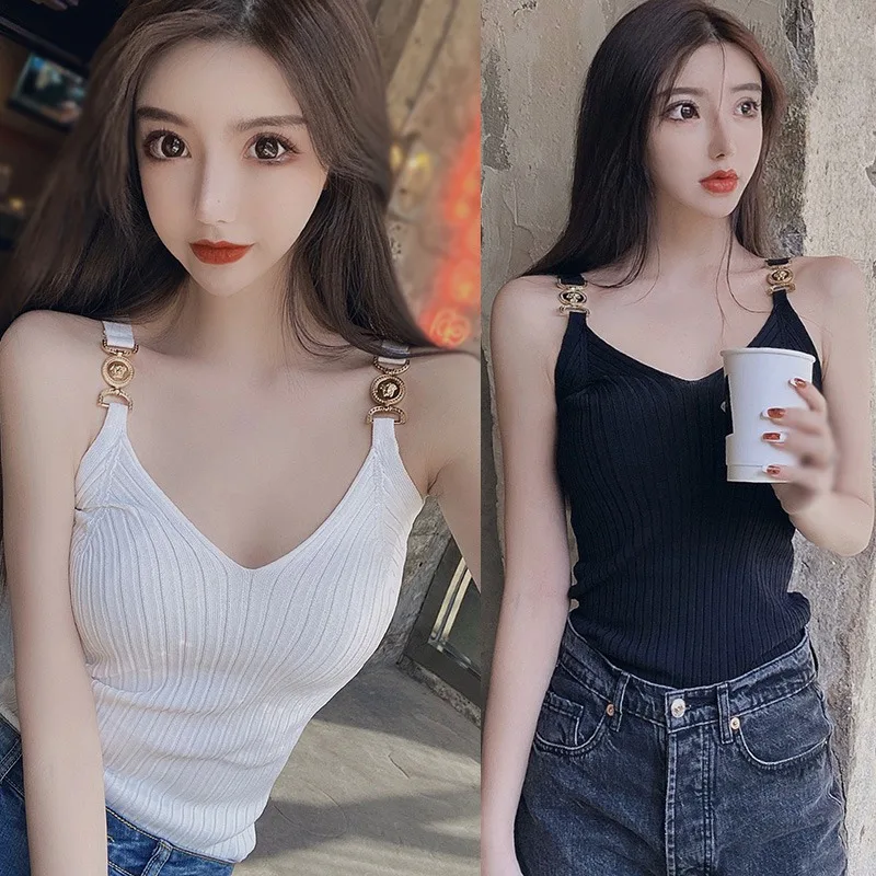 Women Knitted Short Slim Sleeveless Shirt Tank V Neck Halter Tops Knitted Off Shoulder Candy Cute Tops Casual Ribbed Knit Vest Women Knitted Short Slim Sleeveless Shirt Tank V Neck Halter Tops Knitted Off Shoulder Candy Cute Tops Casual Ribbed Knit Vest