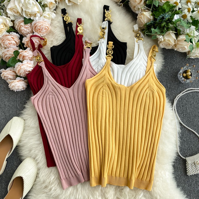 Women Knitted Short Slim Sleeveless Shirt Tank V Neck Halter Tops Knitted Off Shoulder Candy Cute Tops Casual Ribbed Knit Vest Women Knitted Short Slim Sleeveless Shirt Tank V Neck Halter Tops Knitted Off Shoulder Candy Cute Tops Casual Ribbed Knit Vest