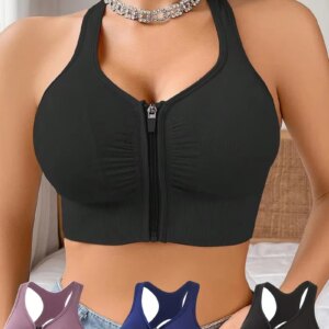 Women's sports bra fitness top front zipper design sports vest fashionable bra yoga gym sports bra