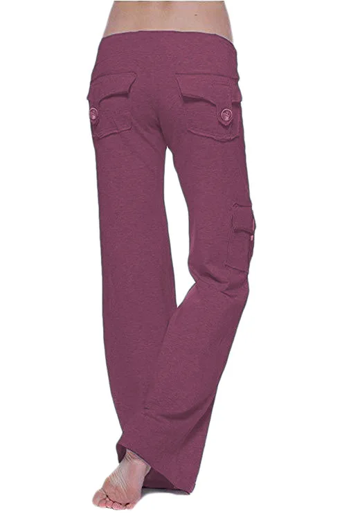Women Long Pants Gym Fitness Elastic Waist Button Pockets Punk Sweatpants Classic Costumes Exercise Running Loose Long Trousers