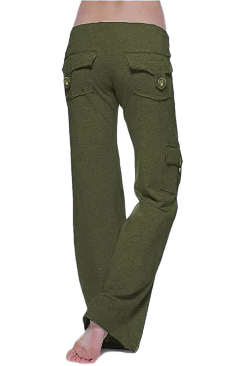 Women Long Pants Gym Fitness Elastic Waist Button Pockets Punk Sweatpants Classic Costumes Exercise Running Loose Long Trousers