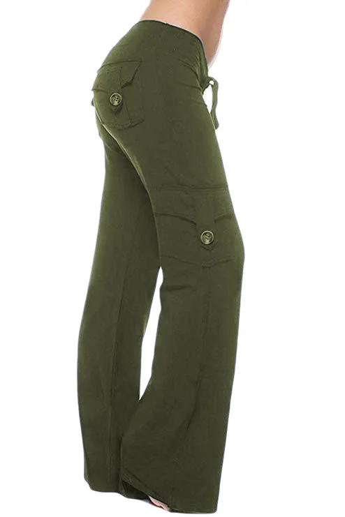 Women Long Pants Gym Fitness Elastic Waist Button Pockets Punk Sweatpants Classic Costumes Exercise Running Loose Long Trousers