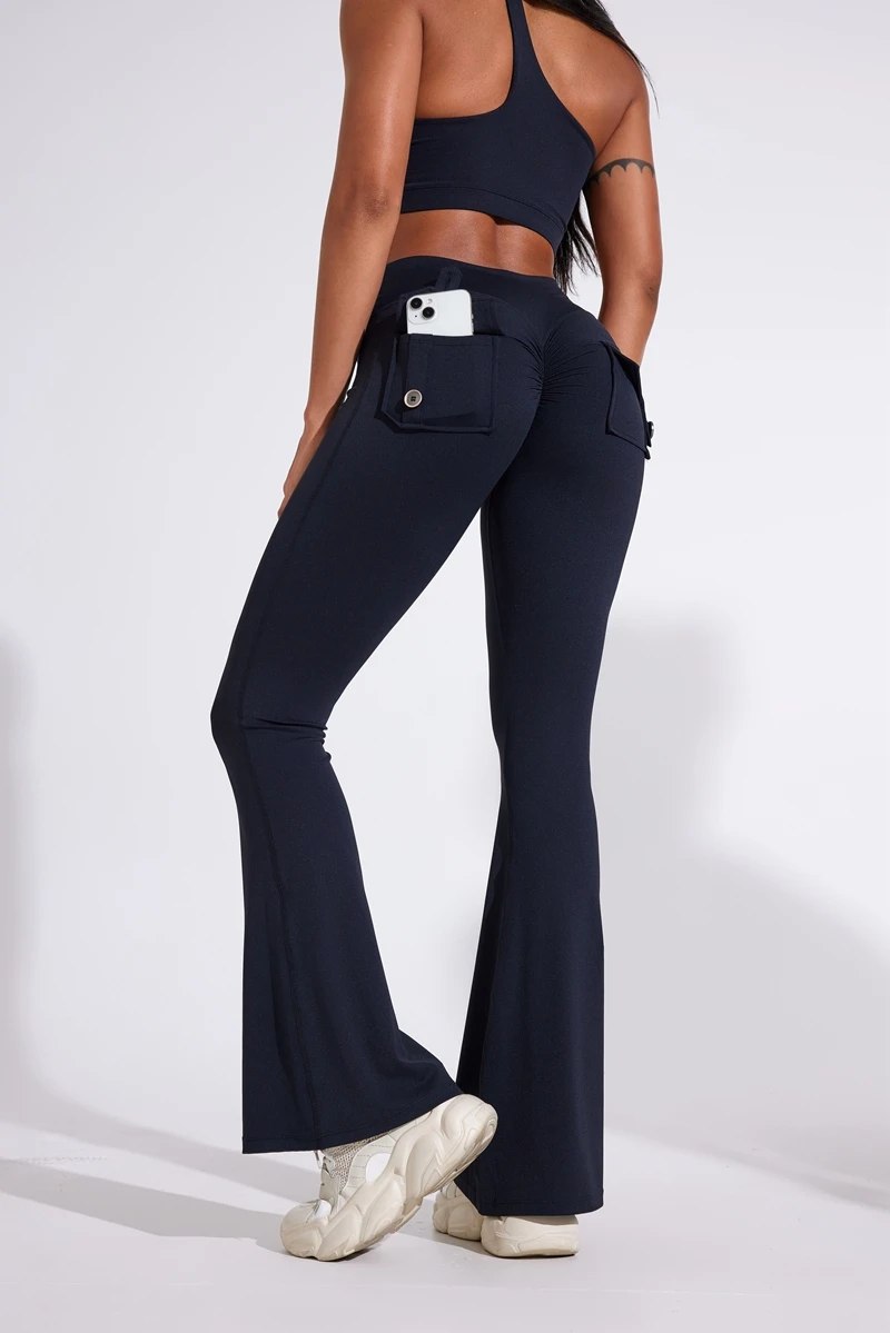 DIAS FIT JOY Women's pocket bell bottoms yoga high waisted hip lifting fitness pants quick drying running exercise fitness gym