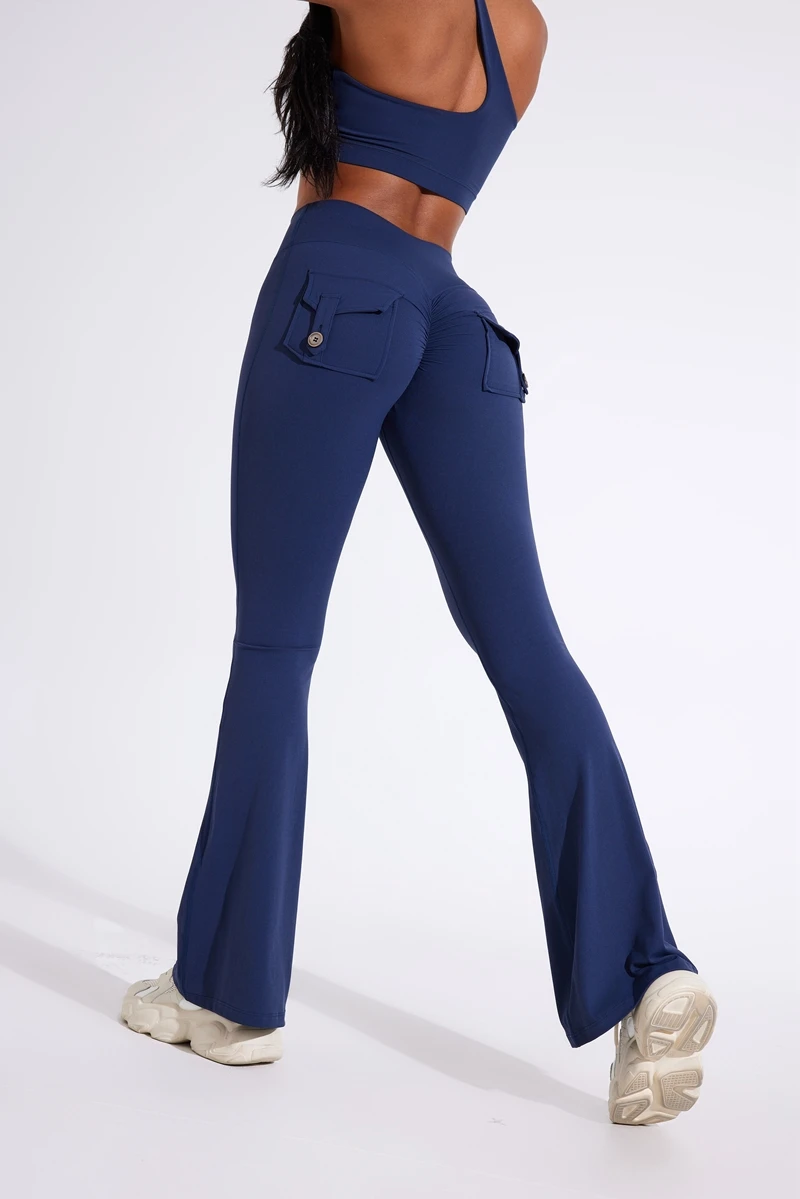 DIAS FIT JOY Women's pocket bell bottoms yoga high waisted hip lifting fitness pants quick drying running exercise fitness gym