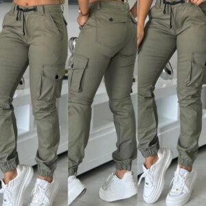 Fashion Workwear Pants Multiple Pockets Design Cuffed Cargo Pants Slim Fit Trousers 2024 Autumn New Casual Work Pants