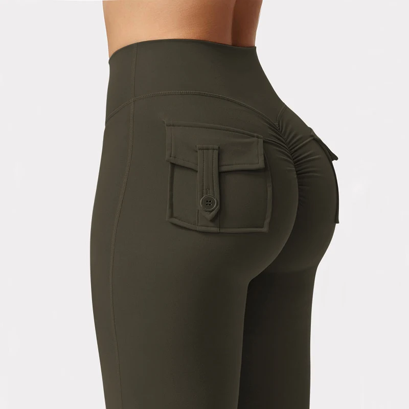 New women's casual flared yoga pants, training flared pants, high waisted work clothes, belt pocket sportswear New women's casual flared yoga pants, training flared pants, high waisted work clothes, belt pocket sportswear