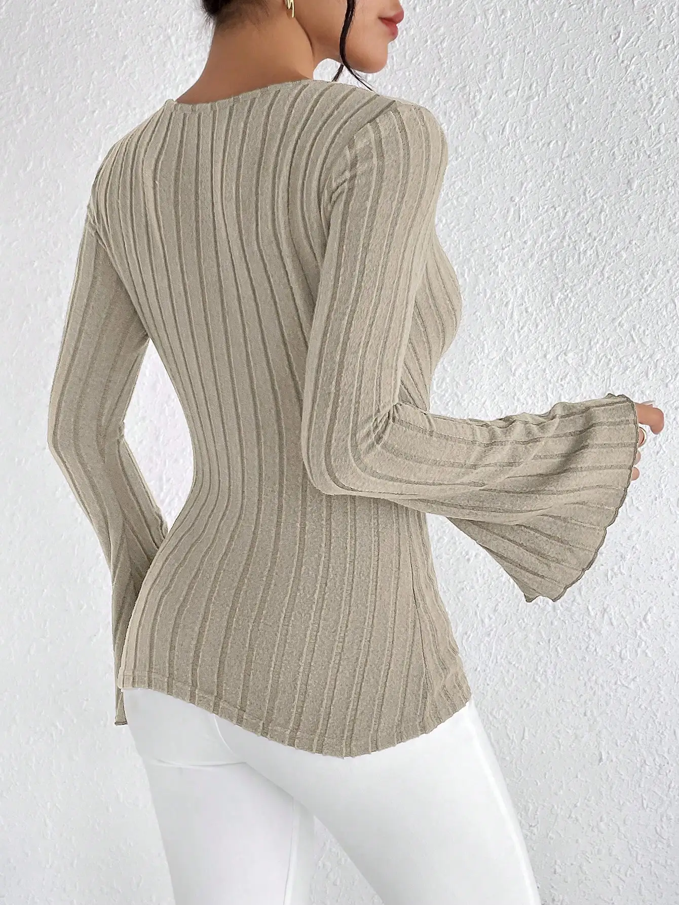 Women's Fall and Winter Long-sleeved Tops, V-neck Sexy Slim Striped Women's Tops, Long-sleeved T-shirt Knitted Bottoming Shirt Women's Fall and Winter Long-sleeved Tops, V-neck Sexy Slim Striped Women's Tops, Long-sleeved T-shirt Knitted Bottoming Shirt