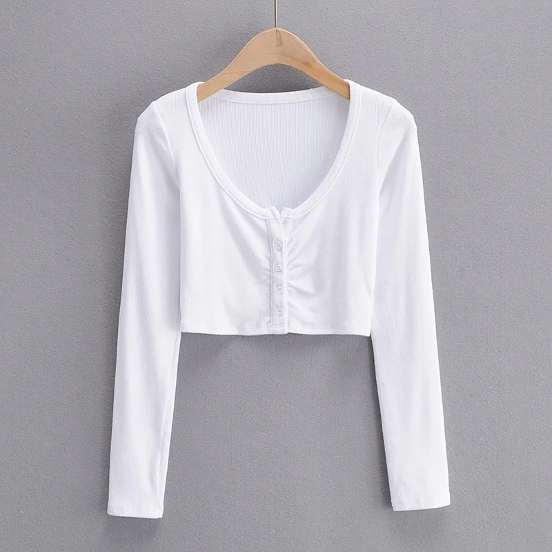Slim V-neck Long Sleeve Bottomed Womens Tops And Blouses High Street Solid Color Open Navel Cardigan Slim V-neck Long Sleeve Bottomed Womens Tops And Blouses High Street Solid Color Open Navel Cardigan