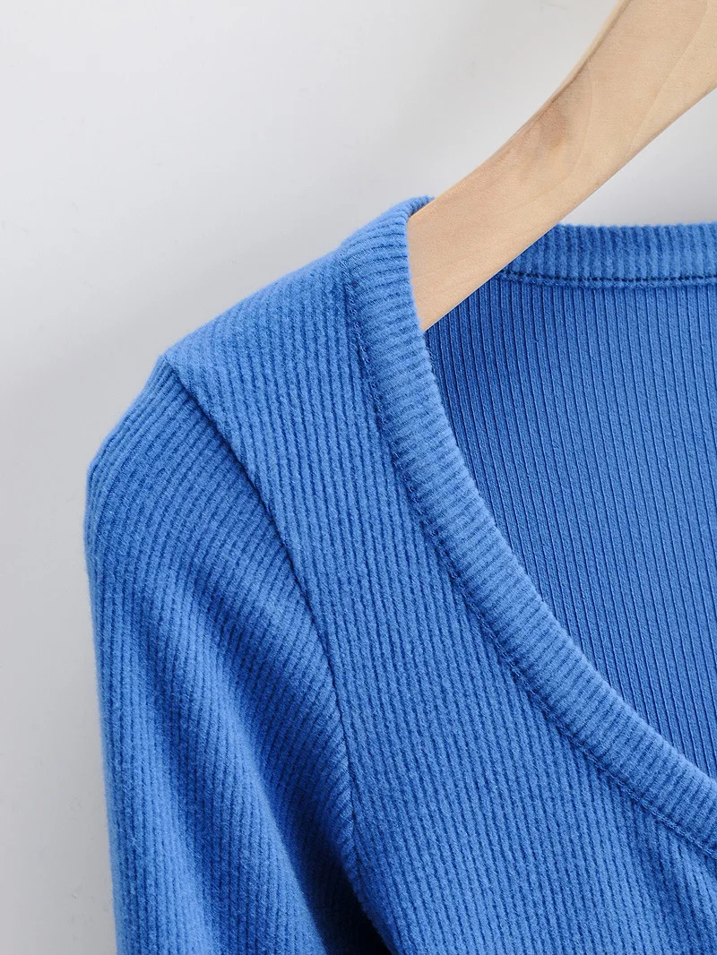 Slim V-neck Long Sleeve Bottomed Womens Tops And Blouses High Street Solid Color Open Navel Cardigan Slim V-neck Long Sleeve Bottomed Womens Tops And Blouses High Street Solid Color Open Navel Cardigan