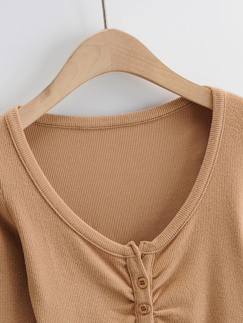Slim V-neck Long Sleeve Bottomed Womens Tops And Blouses High Street Solid Color Open Navel Cardigan Slim V-neck Long Sleeve Bottomed Womens Tops And Blouses High Street Solid Color Open Navel Cardigan