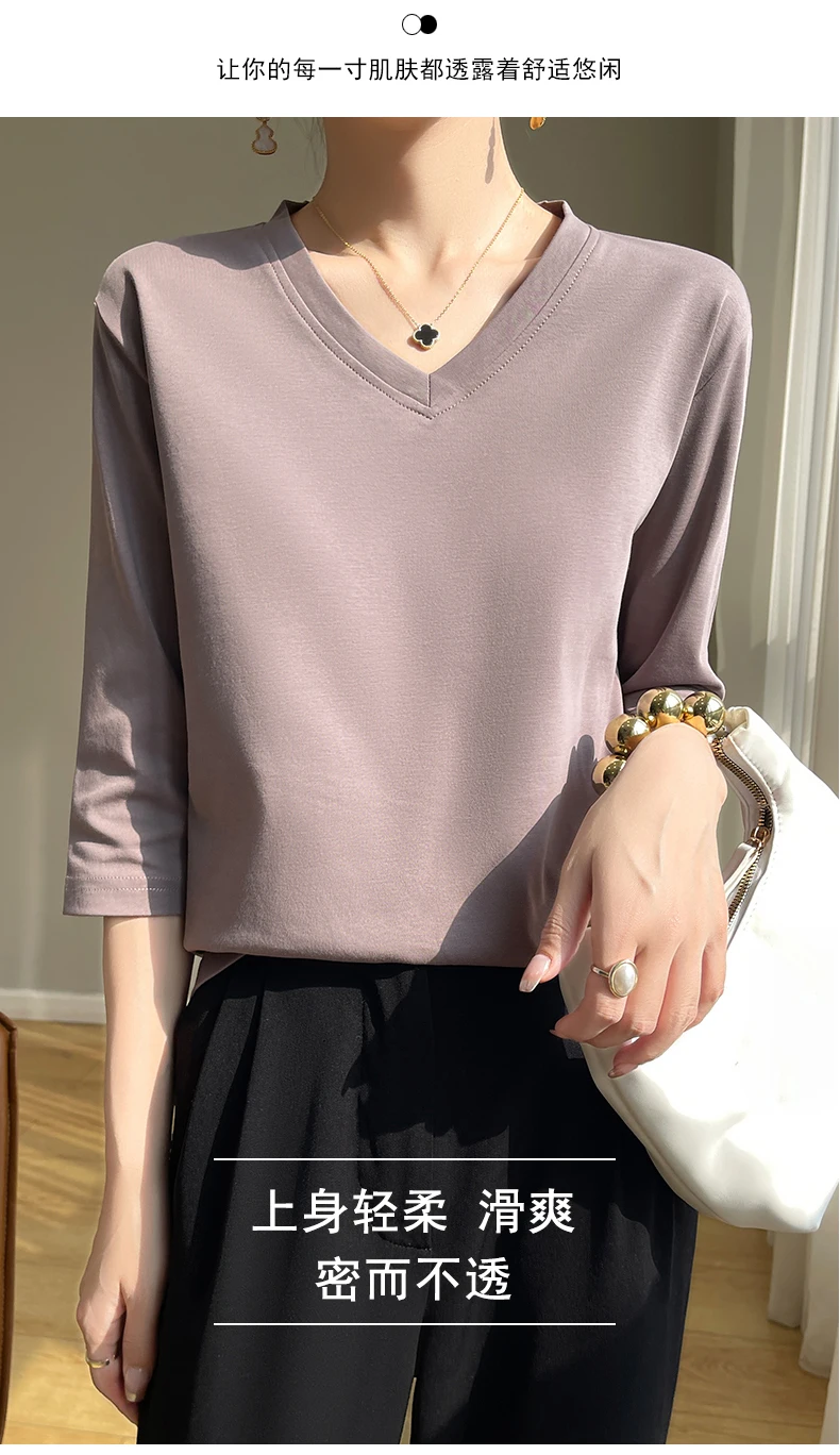 Spring And Summer New White Mercerized Cotton Cropped Sleeve T-shirt Feminine Joker 100% Cotton Bottoming Shirt Half Sleeve