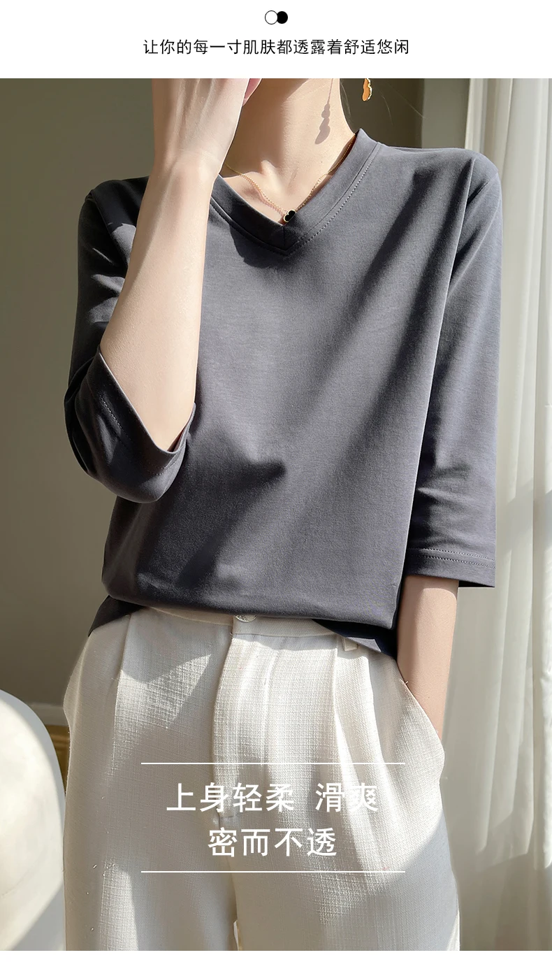 Spring And Summer New White Mercerized Cotton Cropped Sleeve T-shirt Feminine Joker 100% Cotton Bottoming Shirt Half Sleeve