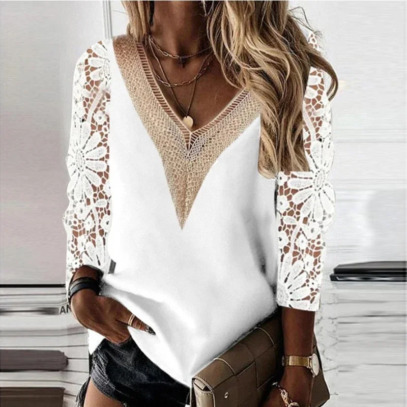 Cotton T-Shirt Women Long Sleeve Striped T Shirt Fashion 2025 Spring Autumn Female Clothes Top Tee Lady V-neck Tops 7215