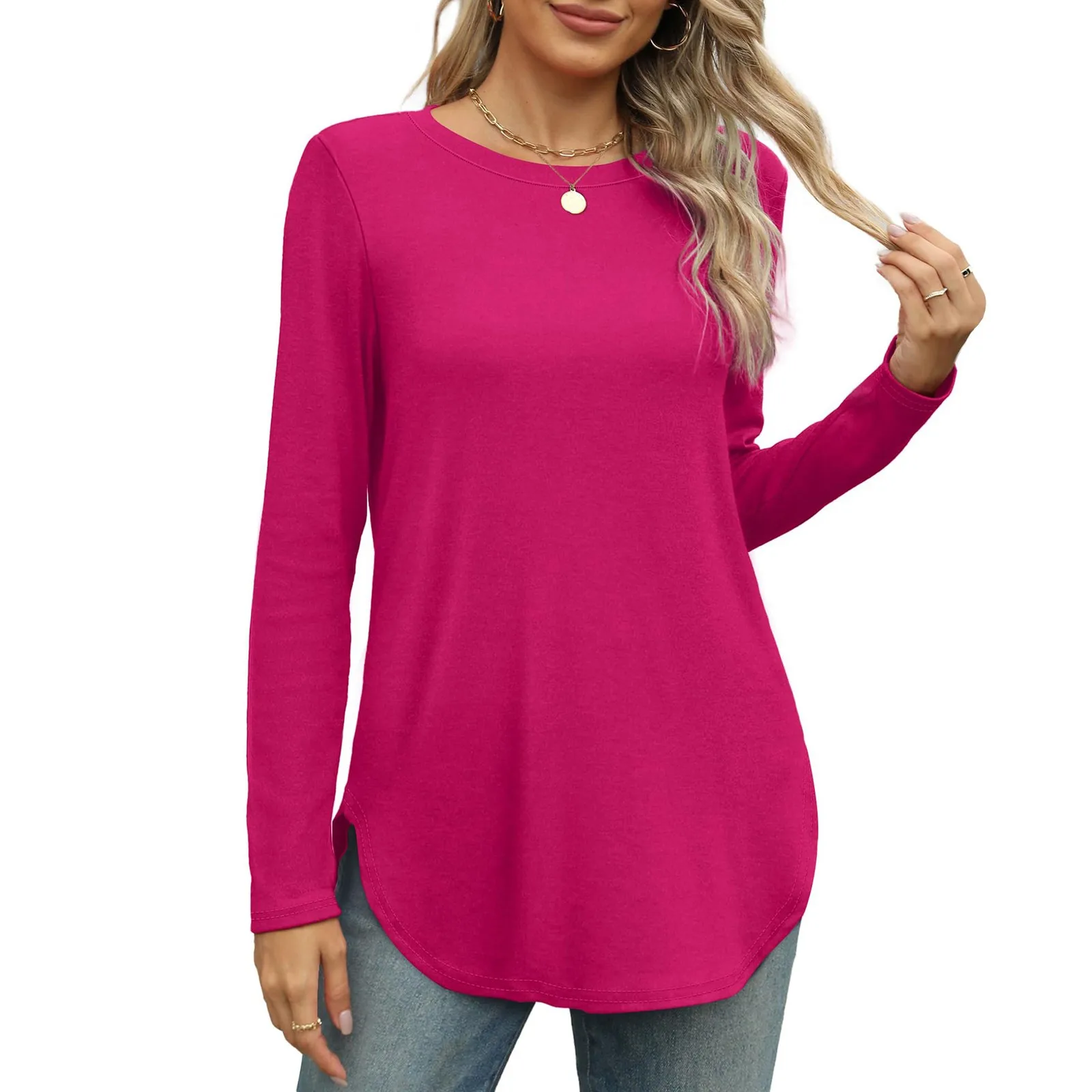 Traf 2024 Mujer Womens Long Sleeve Round Neck Shirts Side Split Basic Loose Tunic Tops Casual Shirts Ropa De Mujer Fashion