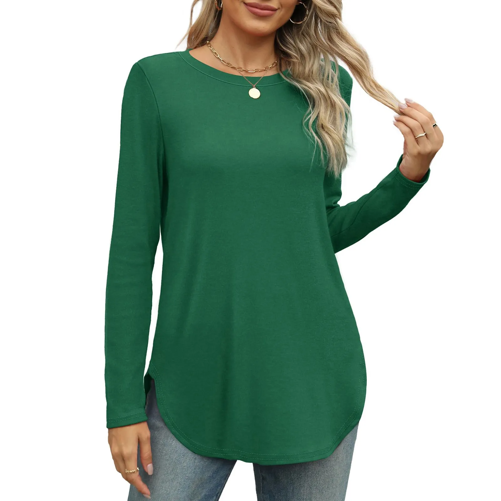 Traf 2024 Mujer Womens Long Sleeve Round Neck Shirts Side Split Basic Loose Tunic Tops Casual Shirts Ropa De Mujer Fashion