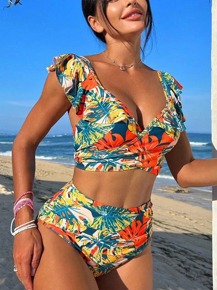 2024 New Women Print Summer Push Up Swimwear High Waist Bikini Set Bathing Suit Beachwear Female Holiday Swimsuit Swimming