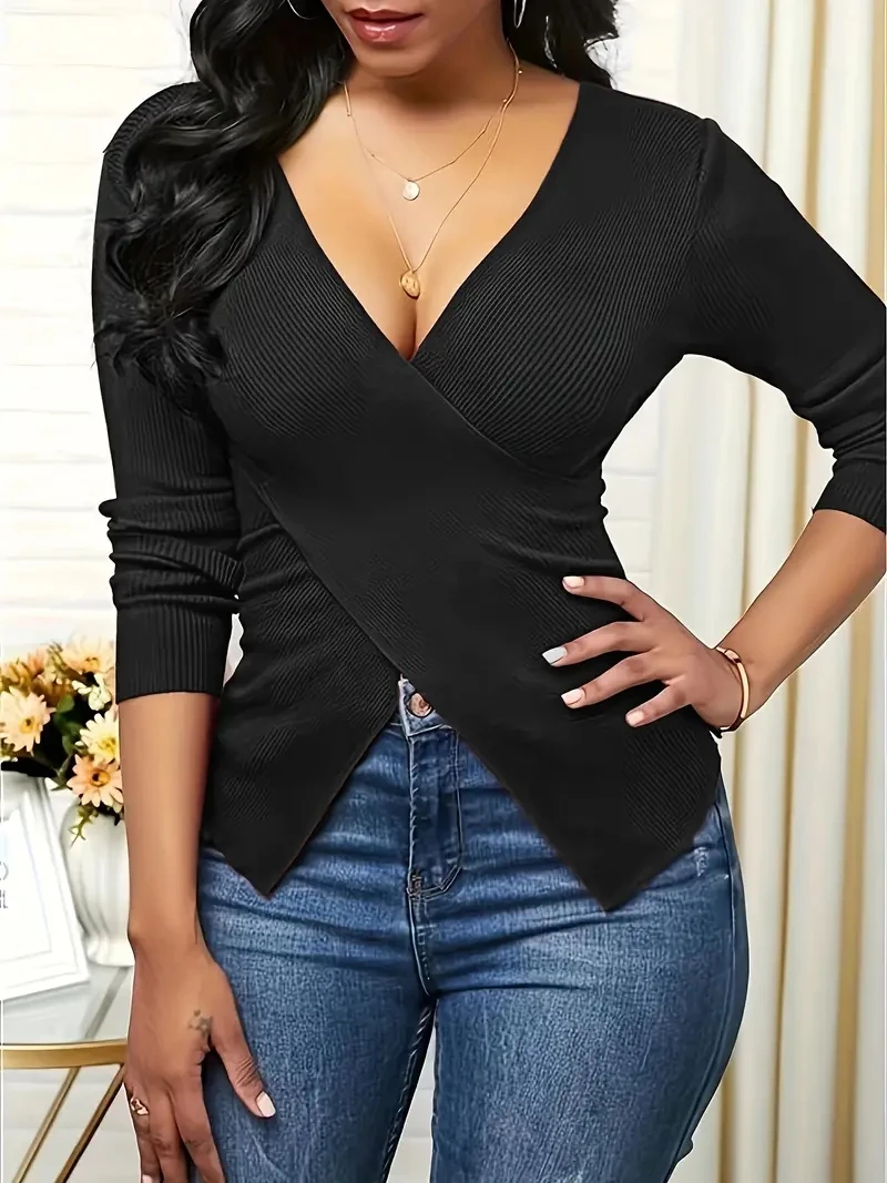 European and n Spring Ladies Deep V-neck cross-long-sleeved t-shirt Slim v-neck cross-shirt European and n Spring Ladies Deep V-neck cross-long-sleeved t-shirt Slim v-neck cross-shirt