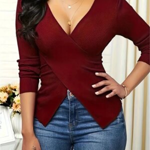 European and n Spring Ladies Deep V-neck cross-long-sleeved t-shirt Slim v-neck cross-shirt