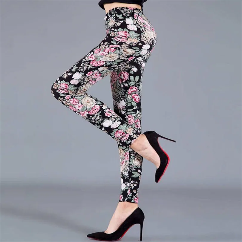 YSDNCHI Women Summer Female Fitness Leggings Floral Print Leggins Lady Sexy Slim Elastic Pencil Pants Stretch Trousers Mujer