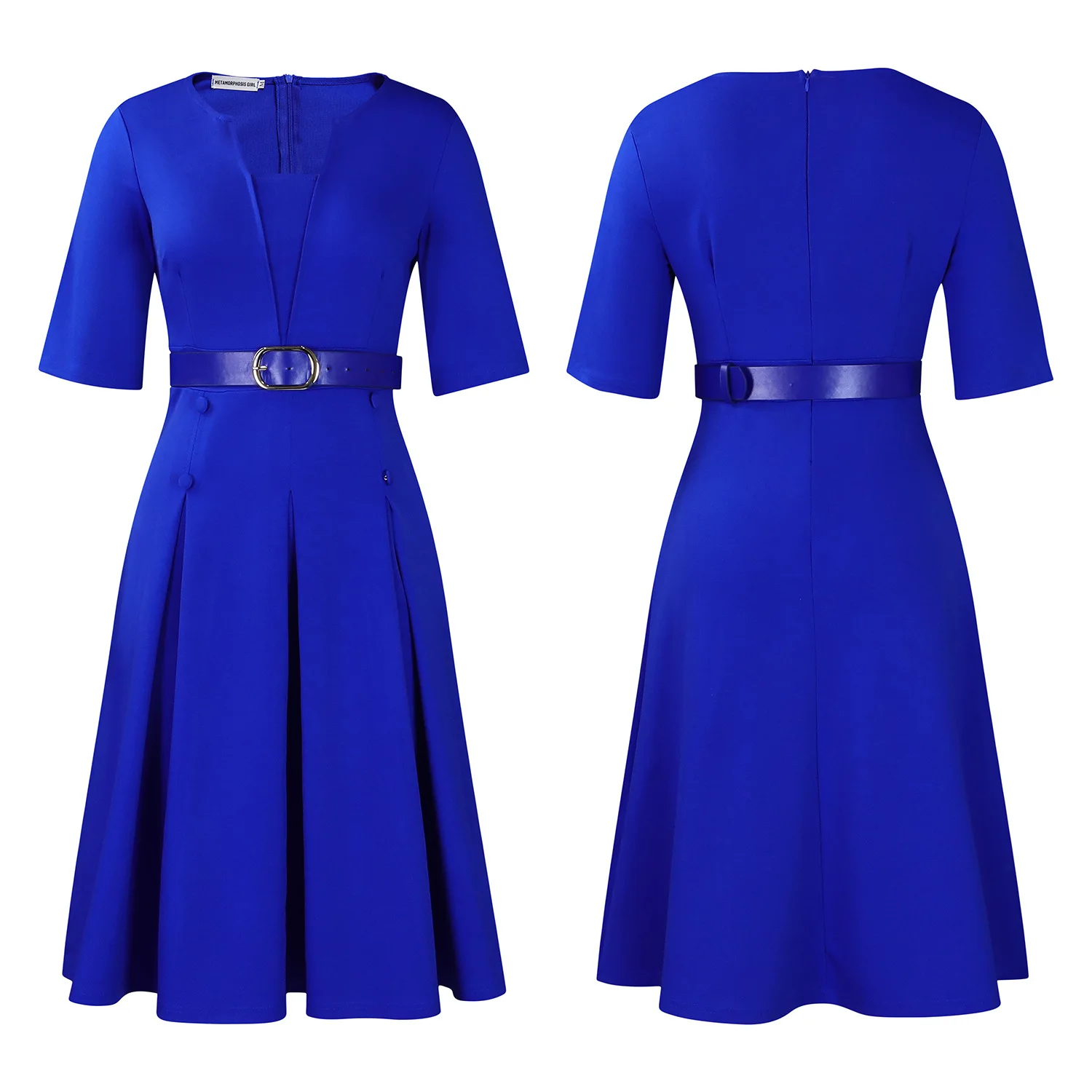 Plus-size women's 2025 autumn fashion elegant temperament solid color five-quarter sleeve dress Plus-size women's 2025 autumn fashion elegant temperament solid color five-quarter sleeve dress