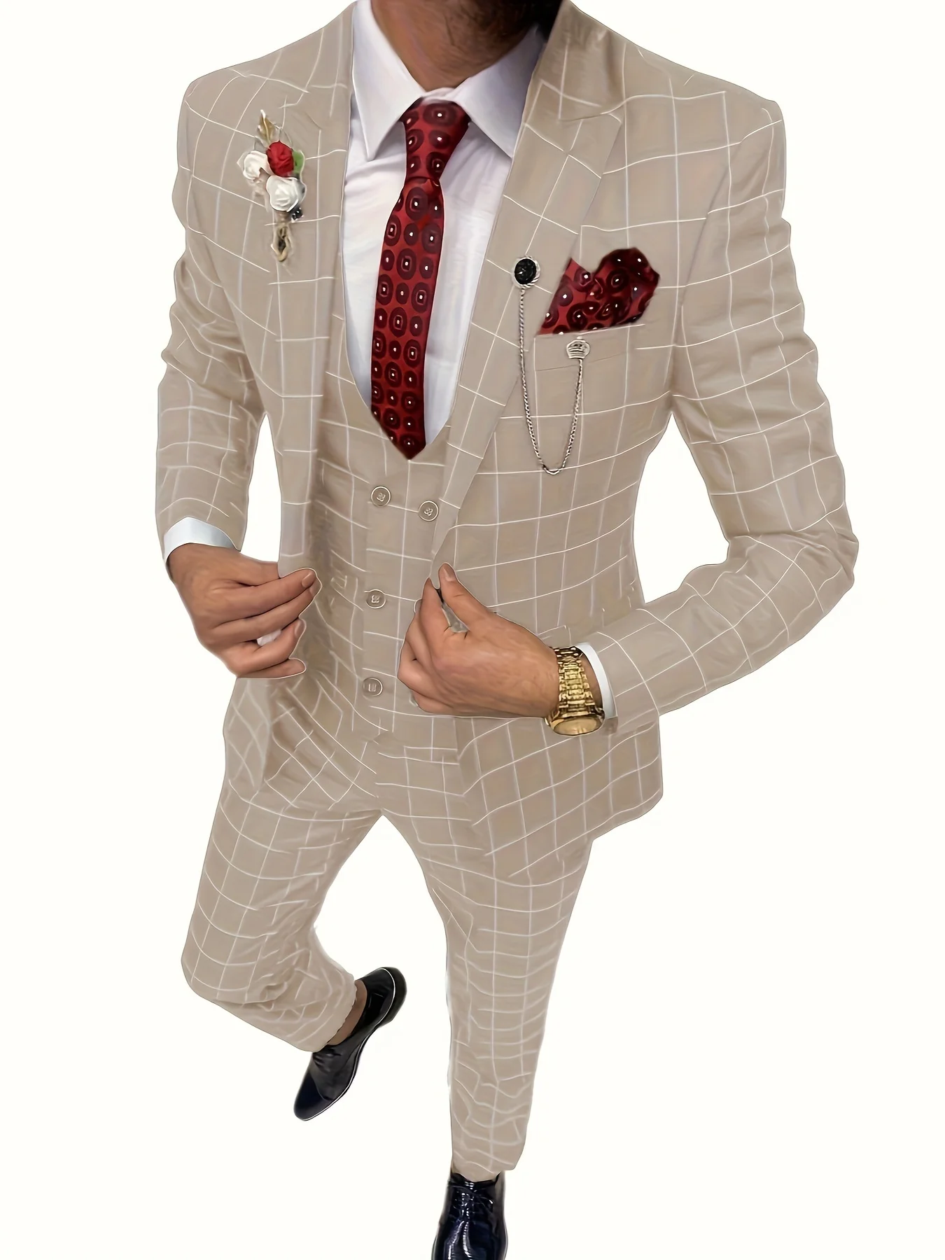 Elegant Men's Suit 3 Pieces Plaid Tuxedos Business Suits Slim Fit Double Breasted for Wedding Business (Blazer+vest+Pants) Elegant Men's Suit 3 Pieces Plaid Tuxedos Business Suits Slim Fit Double Breasted for Wedding Business (Blazer+vest+Pants)