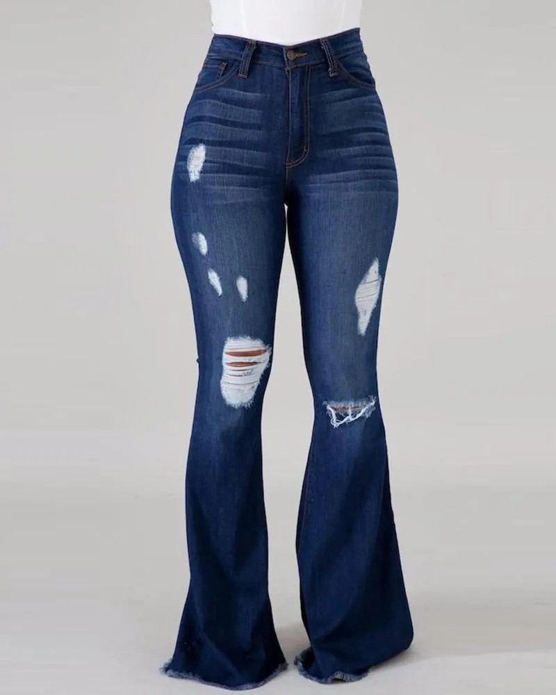 Denim Womens Pants High-stretch Ripped Jeans High-waisted Flared Trousers for Women Denim Womens Pants High-stretch Ripped Jeans High-waisted Flared Trousers for Women