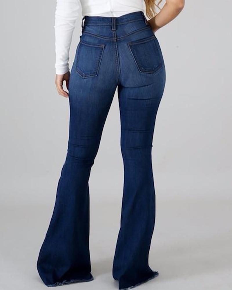 Denim Womens Pants High-stretch Ripped Jeans High-waisted Flared Trousers for Women Denim Womens Pants High-stretch Ripped Jeans High-waisted Flared Trousers for Women