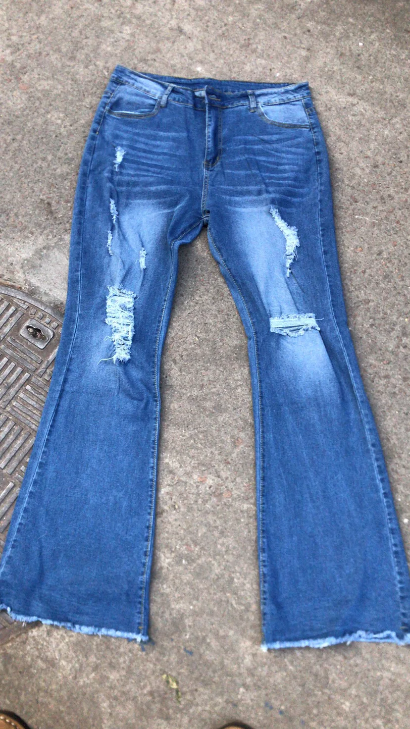 Denim Womens Pants High-stretch Ripped Jeans High-waisted Flared Trousers for Women Denim Womens Pants High-stretch Ripped Jeans High-waisted Flared Trousers for Women