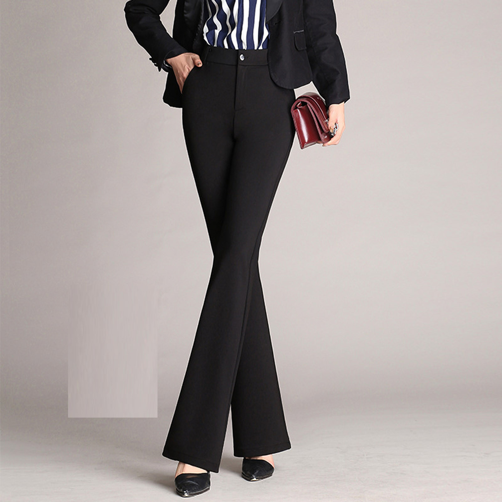 Autumn and Winter Women Pockets High Waist Solid Straight-leg Pants Long Trousers Flared Pants Autumn and Winter Women Pockets High Waist Solid Straight-leg Pants Long Trousers Flared Pants