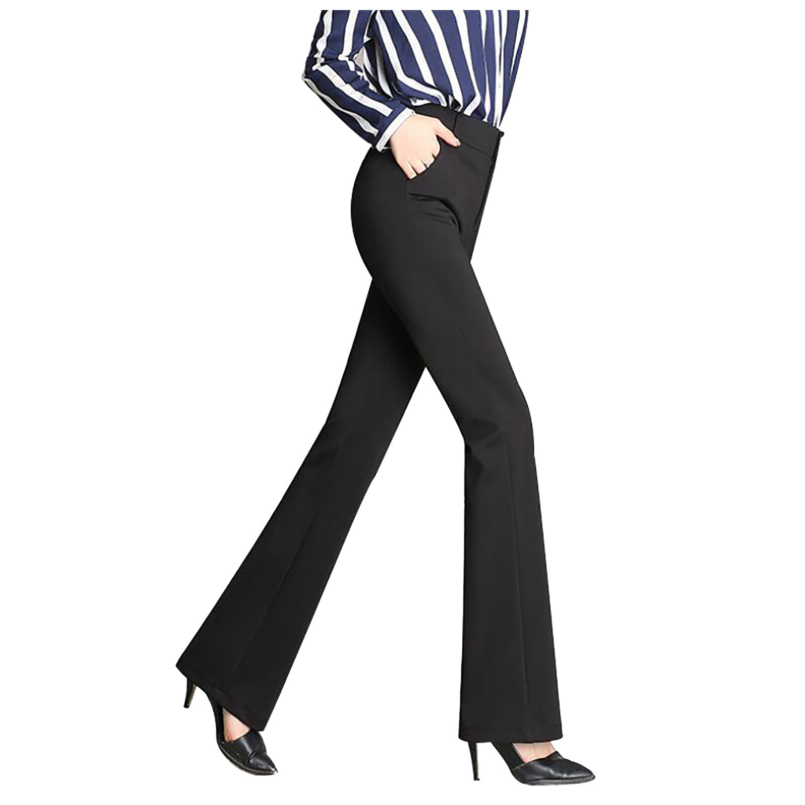 Autumn and Winter Women Pockets High Waist Solid Straight-leg Pants Long Trousers Flared Pants Autumn and Winter Women Pockets High Waist Solid Straight-leg Pants Long Trousers Flared Pants