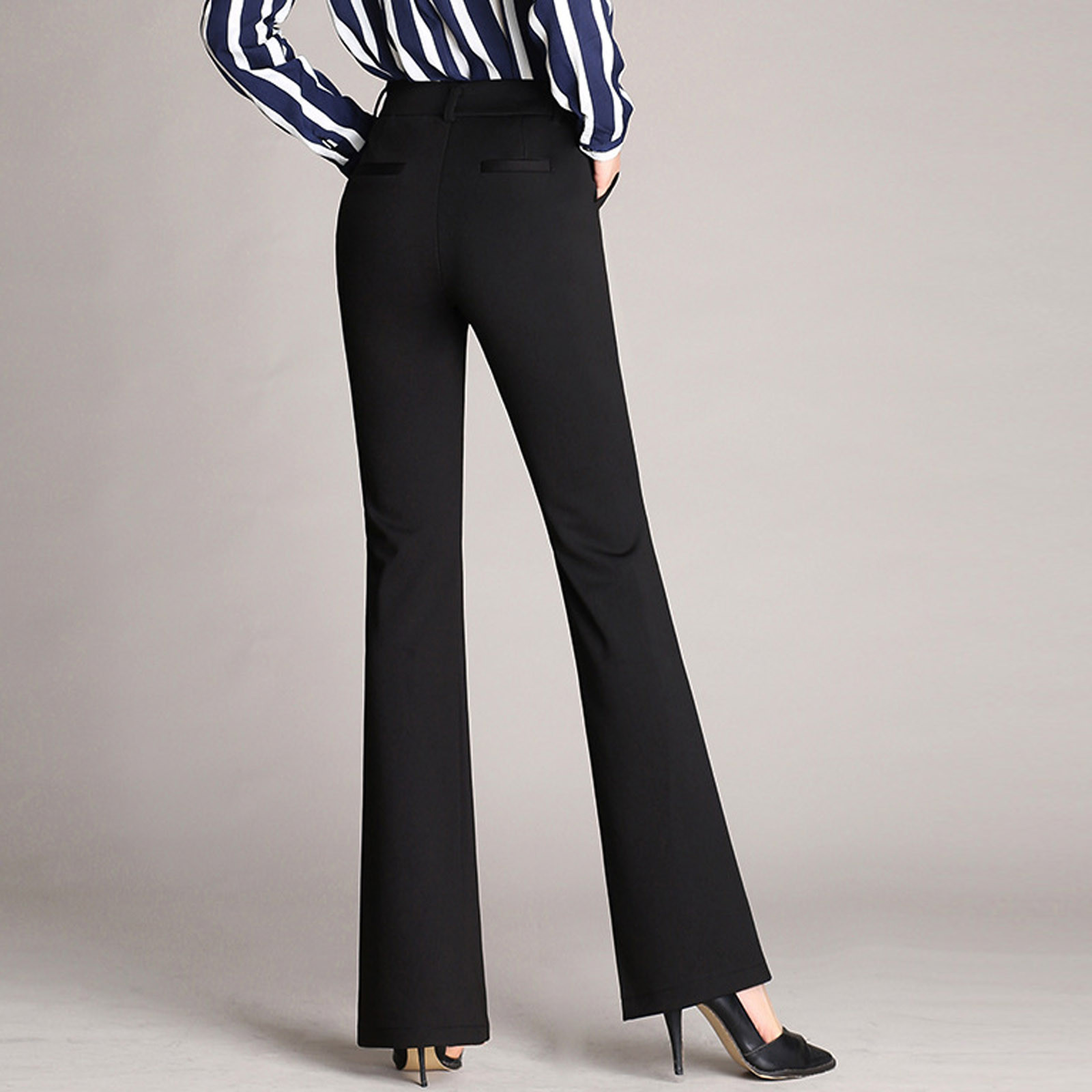 Autumn and Winter Women Pockets High Waist Solid Straight-leg Pants Long Trousers Flared Pants Autumn and Winter Women Pockets High Waist Solid Straight-leg Pants Long Trousers Flared Pants
