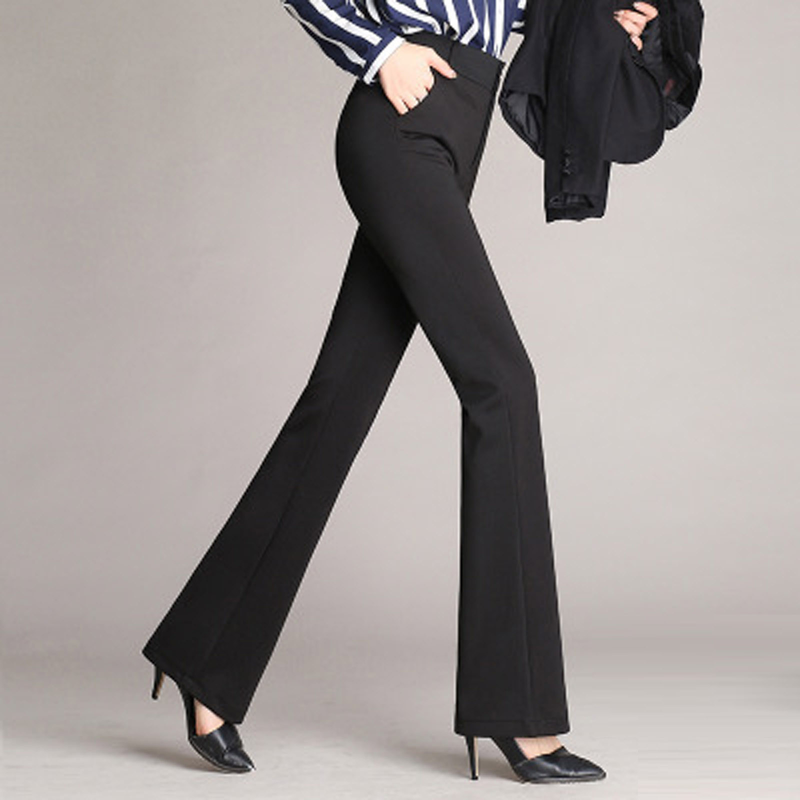 Autumn and Winter Women Pockets High Waist Solid Straight-leg Pants Long Trousers Flared Pants Autumn and Winter Women Pockets High Waist Solid Straight-leg Pants Long Trousers Flared Pants