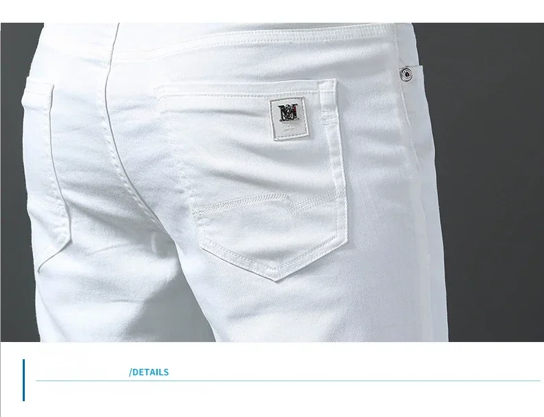 2025 Spring Summer New 98%Cotton Men's Slim Jeans Straight Casual Fashion Pencil Pants High Quality Trousers Male Clothes White