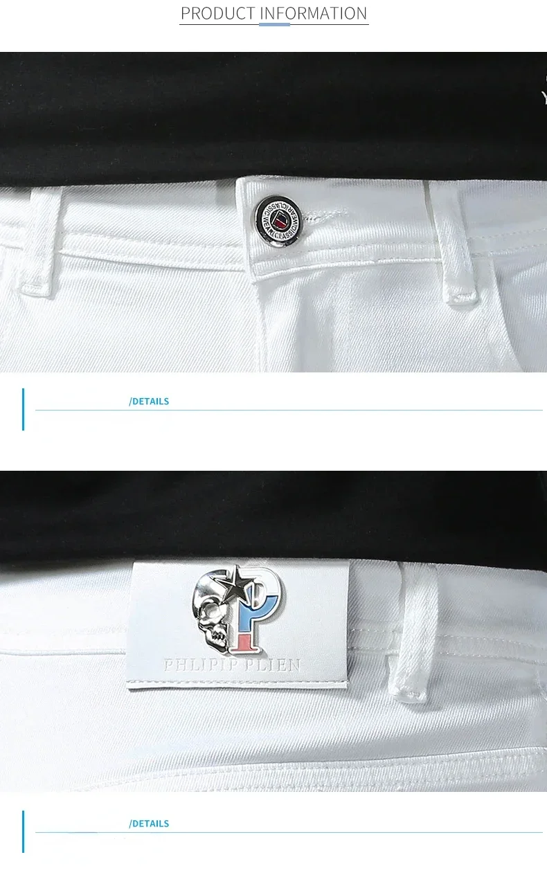 2025 Spring Summer New 98%Cotton Men's Slim Jeans Straight Casual Fashion Pencil Pants High Quality Trousers Male Clothes White