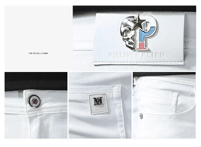 2025 Spring Summer New 98%Cotton Men's Slim Jeans Straight Casual Fashion Pencil Pants High Quality Trousers Male Clothes White