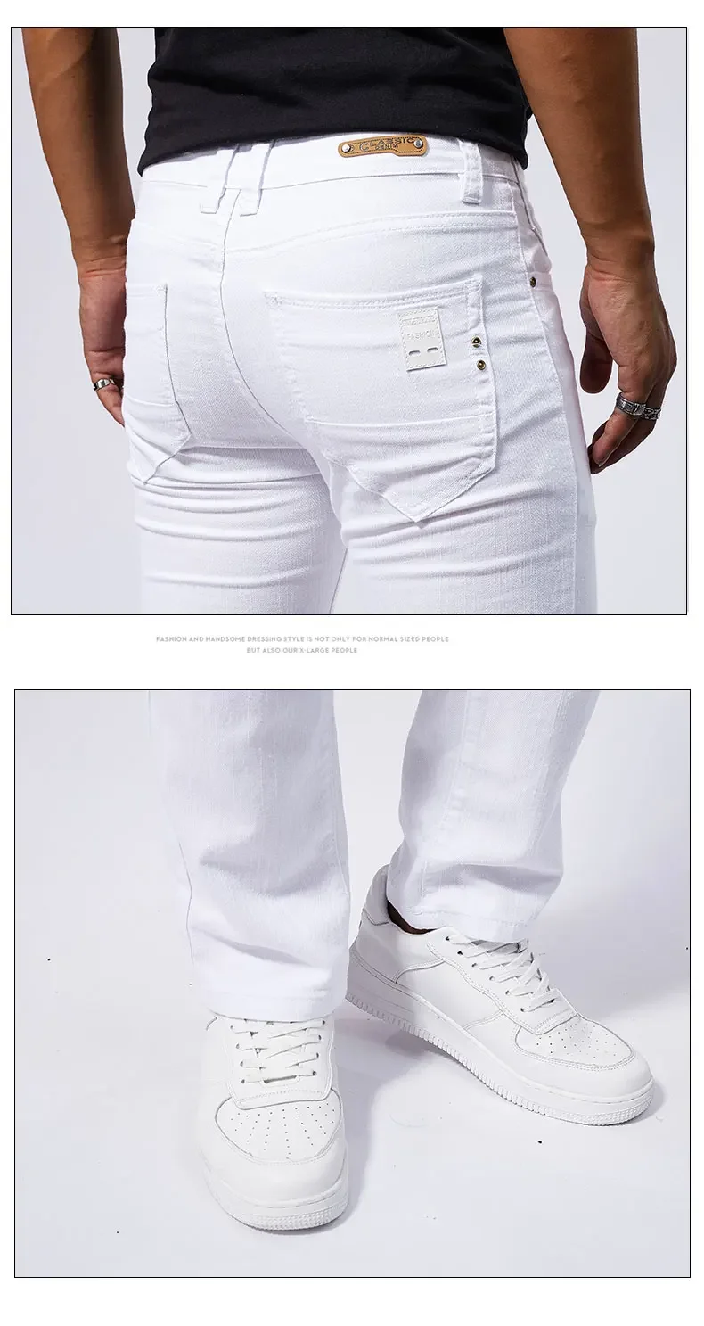 Men's White Casual Jeans New Denim Pants Comfortable Fashion Stretch Slim Fit Straight Trousers Male Clothing Streetwear Men's White Casual Jeans New Denim Pants Comfortable Fashion Stretch Slim Fit Straight Trousers Male Clothing Streetwear