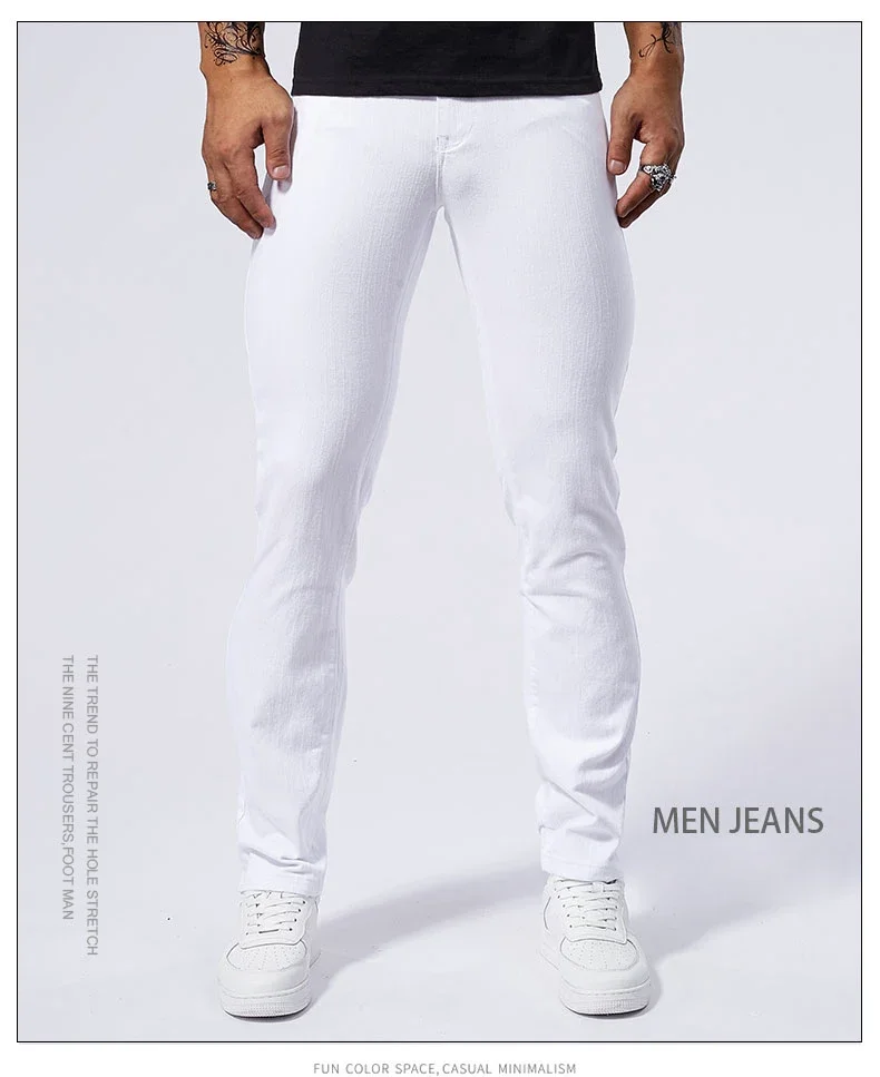 Men's White Casual Jeans New Denim Pants Comfortable Fashion Stretch Slim Fit Straight Trousers Male Clothing Streetwear Men's White Casual Jeans New Denim Pants Comfortable Fashion Stretch Slim Fit Straight Trousers Male Clothing Streetwear